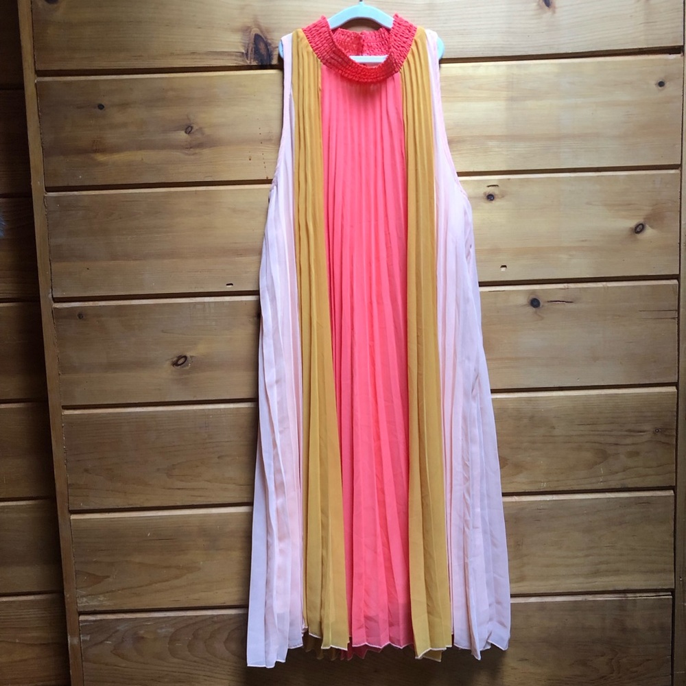 Cato Pleated Accordion Ombré Pink Orange dress M